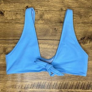 Zaful Knotted Ribbed Bikini Top Baby Blue Large